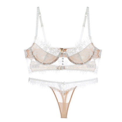 French lace long underwear women's big breasts small sexy bra beautiful back ultra-thin bra set forlovea