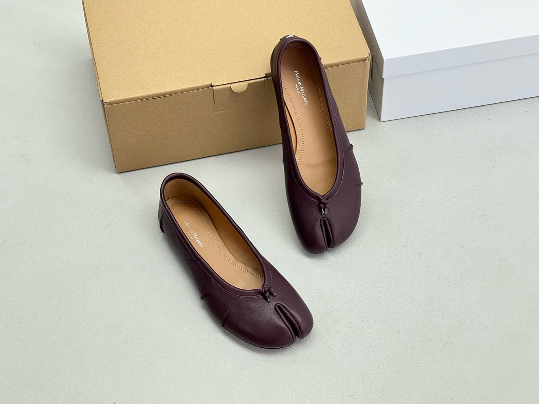 Pure original classic tabi new pleated tabi shoes female leather shallow mouth mid-heel pig's trotter ballet soft leather shoes