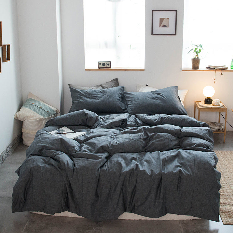 Japanese-style all-cotton non-printed washed cotton four-piece wholesale stripe-dyed good product four-piece dormitory bedding