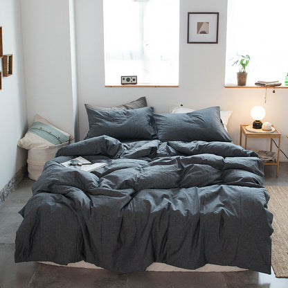 Japanese-style all-cotton non-printed washed cotton four-piece wholesale stripe-dyed good product four-piece dormitory bedding