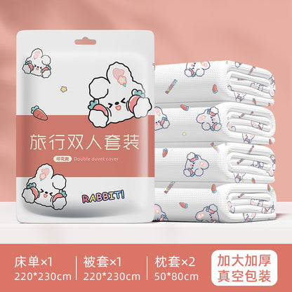 Travel disposable bed sheets, duvet covers, pillowcases, travel dirty pockets, portable three or four pieces of hotel double bedding