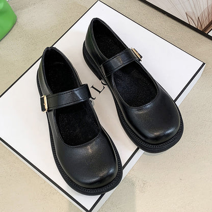 Black basic small leather shoes women's summer new Japanese students with skirts all-match round toe chunky heel patent leather single shoes trendy