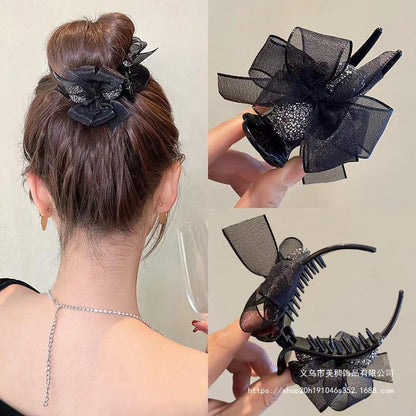 Maruko hairclip women's summer simple temperament, flower mesh, the back of the head, grab the clip pan hairpin