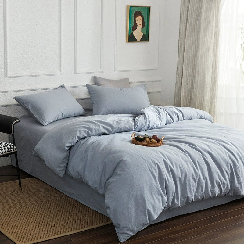 Simple cotton fitted sheet style naked sleeping solid color four-piece set