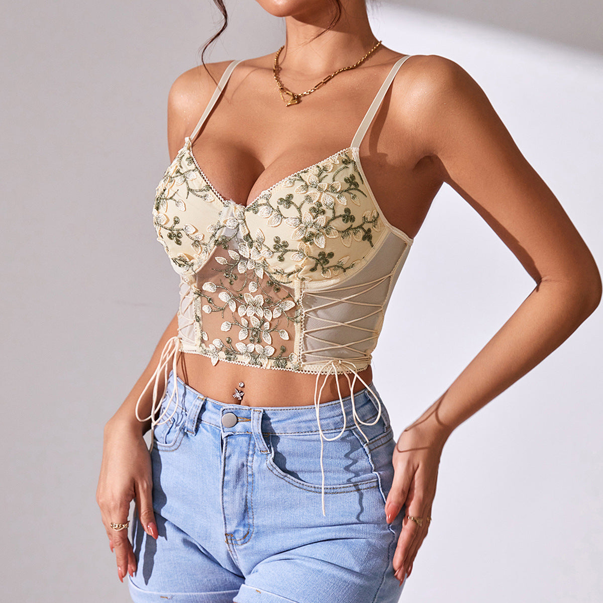 Elegant Embroidered Floral Tie Vest – European &amp; American Inspired Design