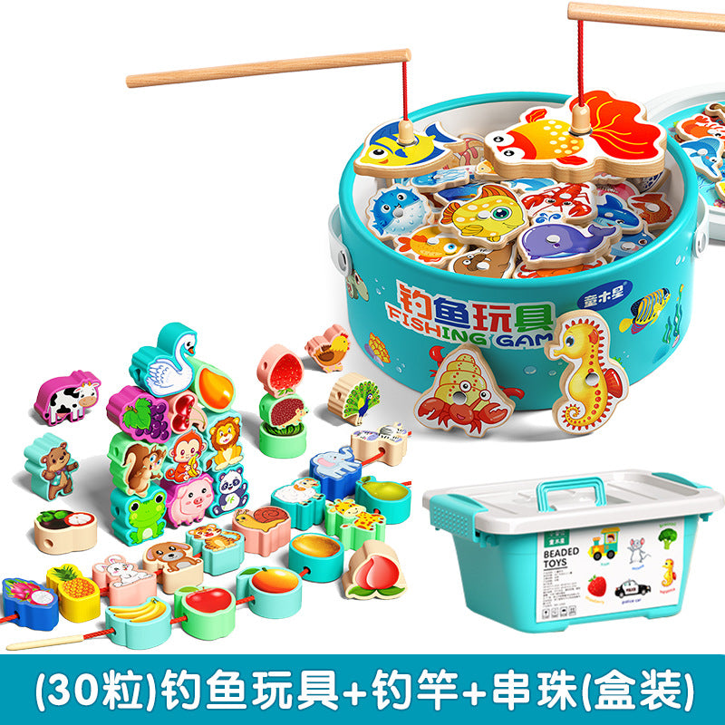 Kids Fishing Toys Magnetic Wooden Fish 1 to 3 Year Old Baby Educational Early Education Cognition Marine Fish First Year Gift