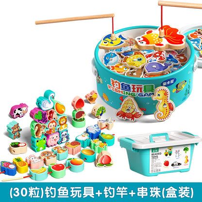 Kids Fishing Toys Magnetic Wooden Fish 1 to 3 Year Old Baby Educational Early Education Cognition Marine Fish First Year Gift