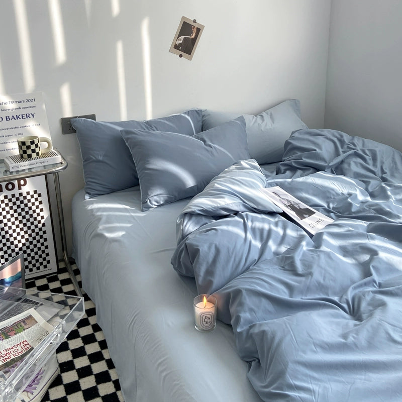 Simple pure color washed cotton bed four-piece spring and autumn Japanese-style bedding bed linen quilt cover single dormitory three-piece set
