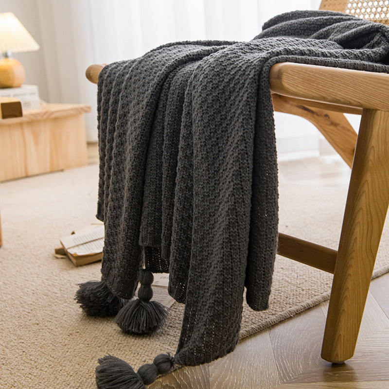 ins style Internet celebrity with the same handmade blanket casual lunch break office tassel sofa blanket simple bed flag bedside blanket