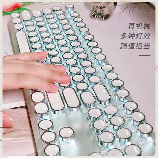 Wrangler real mechanical keyboard girl office game computer wired green axis gaming special mouse set white