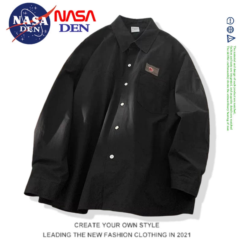 NASA joint Japanese workwear shirt women's long-sleeved loose oversized shirt women's American-style trendy brand retro casual jacket