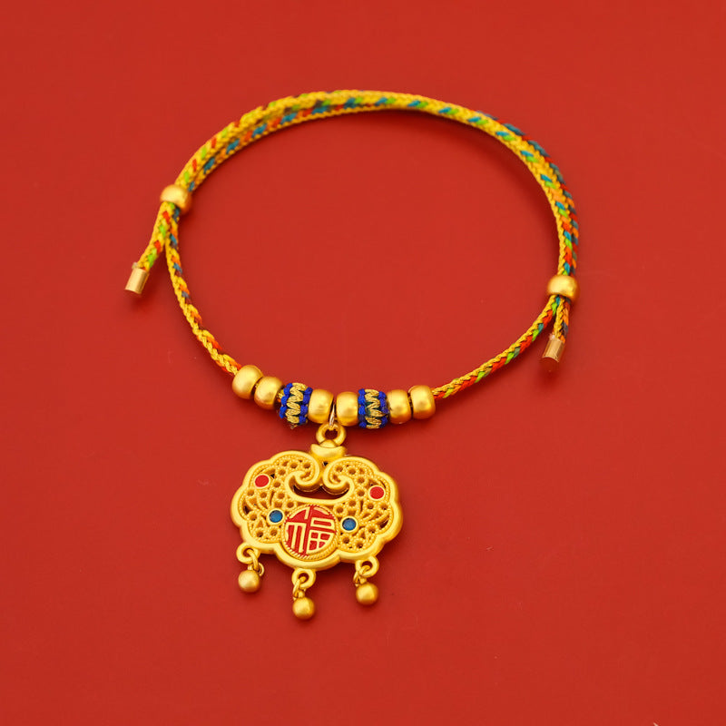 Color Retention Longevity Lock Chinese Style Pet New Year Braided Rope Collar Spring Festival Cat Dog Gold Necklace Ornaments Silent