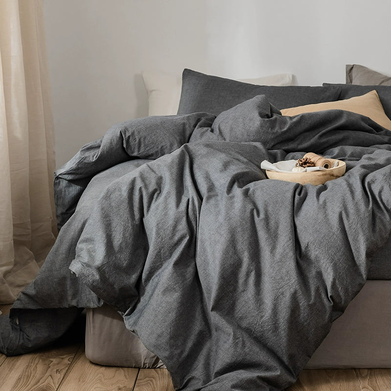 Simple cotton fitted sheet style naked sleeping solid color four-piece set