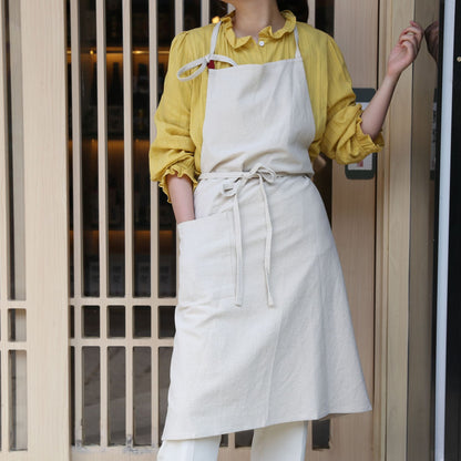 Japanese new style cotton and linen large size loose home kitchen sleeveless solid color housework high-end