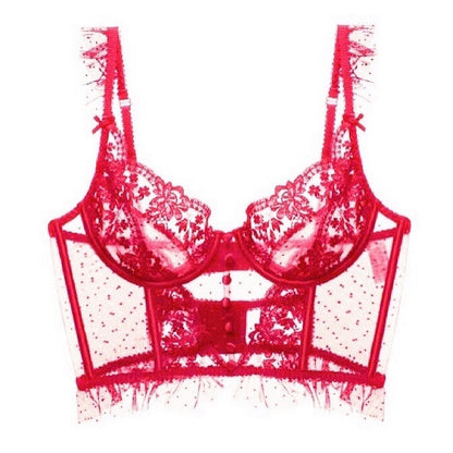 French style corset with steel ring ultra-thin big breasts show small gathered fishbone corset embroidered lace sexy bra
