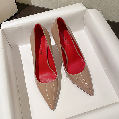 Red bottom high heels women's stiletto sexy black bed pointed toe high-heeled patent leather size French single shoes women