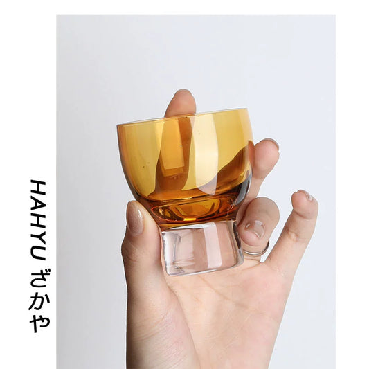 Amber old time/medieval Japanese glass sake cup smelling incense cup white wine cup wood masonry small wine cup