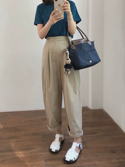 Aki's autumn new product, Japanese khaki pants, women's cover-up, slim, large-size casual design, harem pants