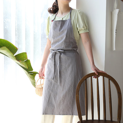 Japanese new style cotton and linen large size loose home kitchen sleeveless solid color housework high-end