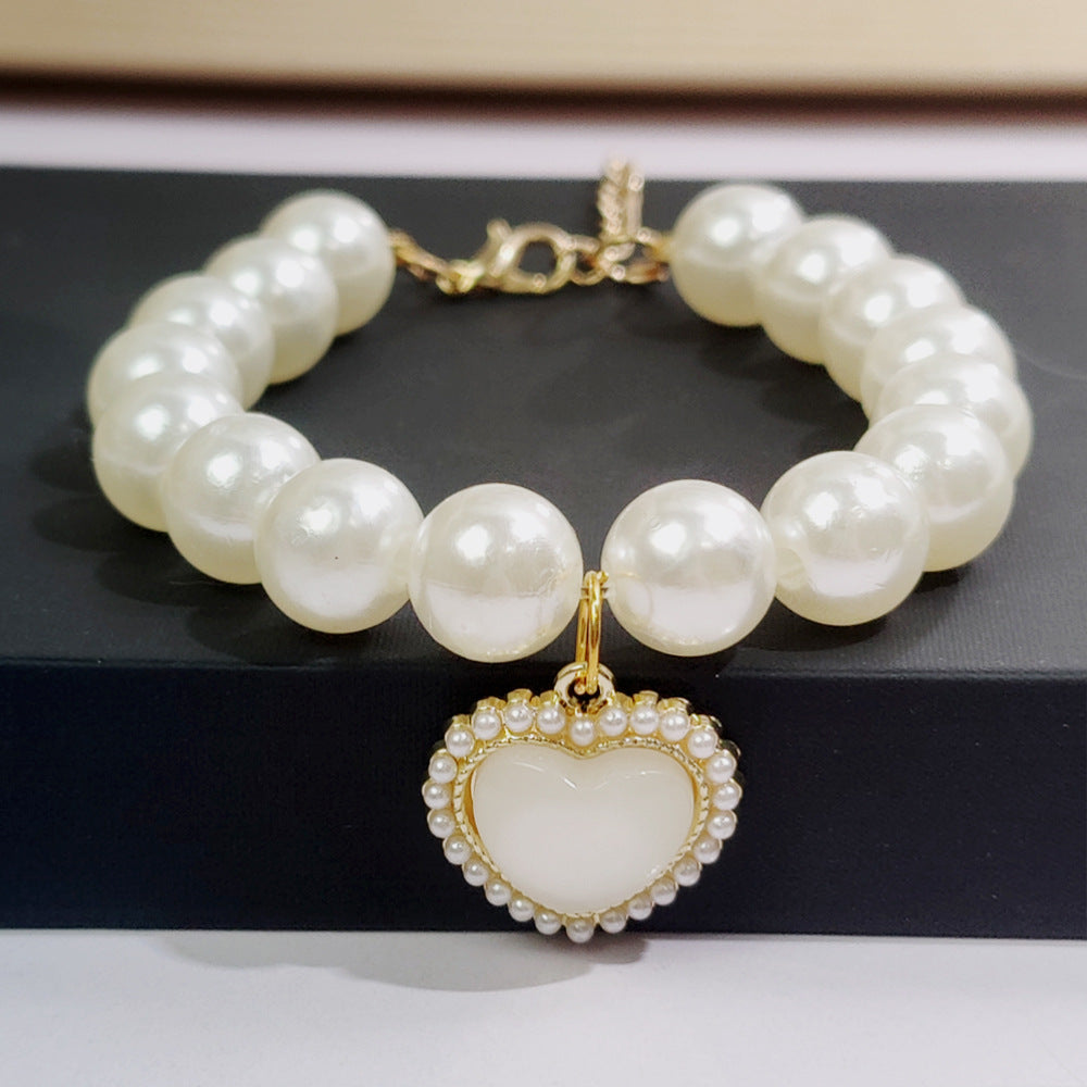 Pet cat devon kitten dog pearl necklace collar small fragrance breeze gemstone bow puppet accessories cross-border