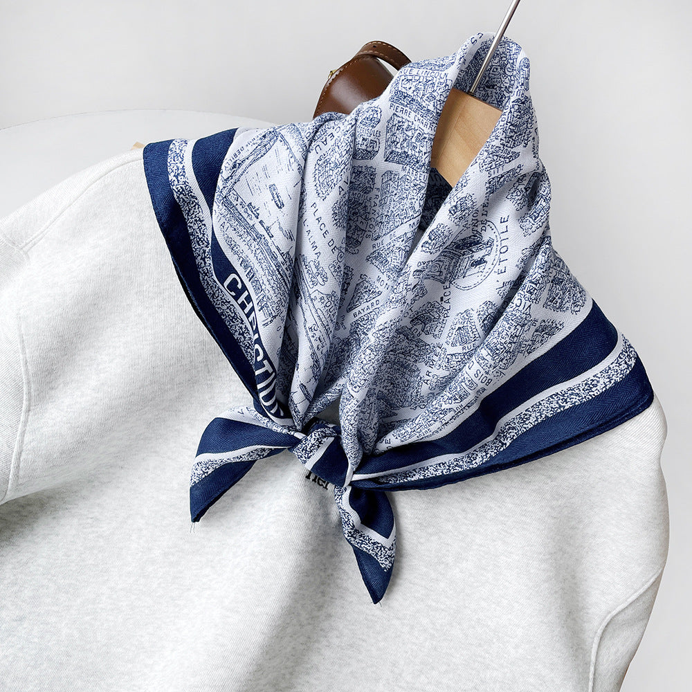 New herringbone cashew silk scarf, color-blocking square scarf, literary retro small square scarf, decorative scarf, breathable scarf
