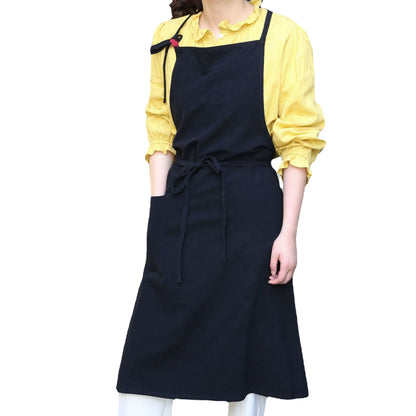 Japanese new style cotton and linen large size loose home kitchen sleeveless solid color housework high-end