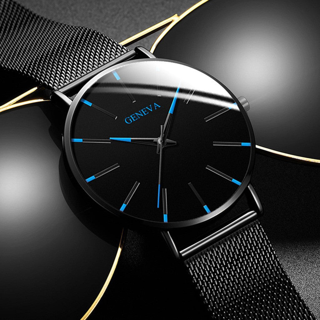 fashion blue needle men's watch men's watch quartz watch mesh belt spot one piece
