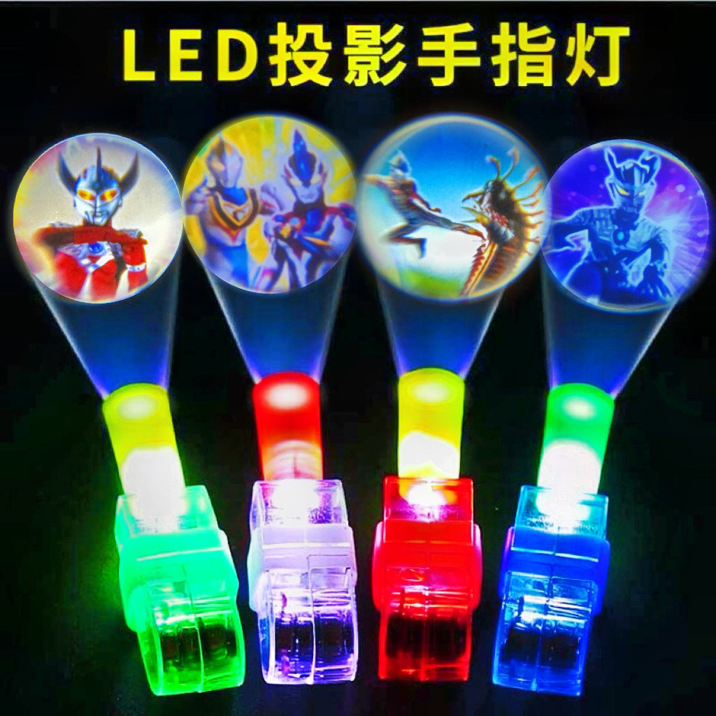 Ultraman finger luminous projection lamp boy cartoon pattern toys wholesale children's small toys net red projection lamp