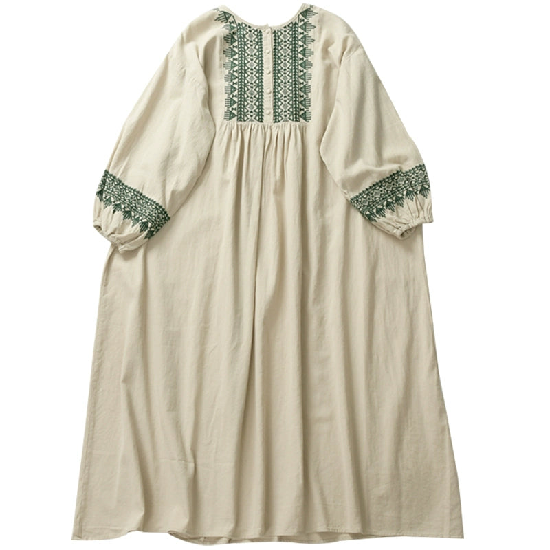 Mori round neck embroidery half cardigan four buttons long-sleeved dress early autumn new cotton comfortable A version slim skirt