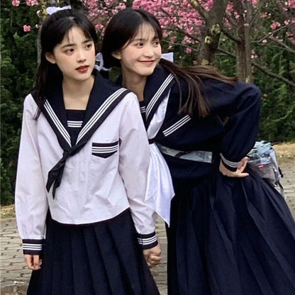 Autumn Japanese JK suit female student loose college style navy collar shirt + ins high waist half body full two-piece suit