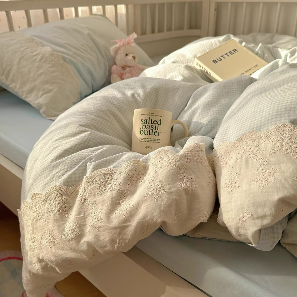 Class A French bedding four-piece set of cotton cotton double-layer gauze duvet cover bed sheets summer bed hat dormitory three-piece set 4