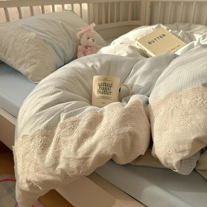Class A French bedding four-piece set of cotton cotton double-layer gauze duvet cover bed sheets summer bed hat dormitory three-piece set 4