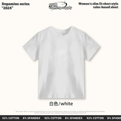 Neck shoulder short sleeve t-shirt explosive top new cotton slim low basic women's summer