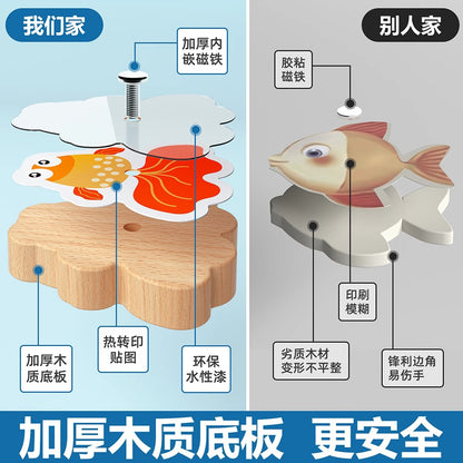 Kids Fishing Toys Magnetic Wooden Fish 1 to 3 Year Old Baby Educational Early Education Cognition Marine Fish First Year Gift