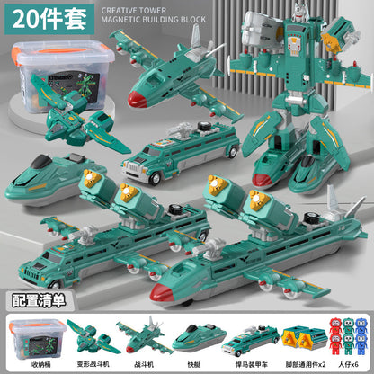 genuine children's magnetic transformer robot diamond building blocks magnetic boy toys magnetic assembly engineering vehicle