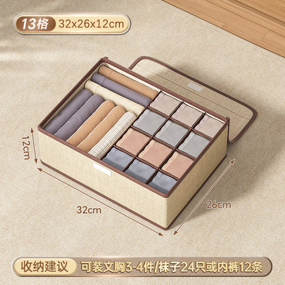 Cotton and linen underwear storage box, home student dormitory, socks and underwear three-in-one drawer separation and organizer box