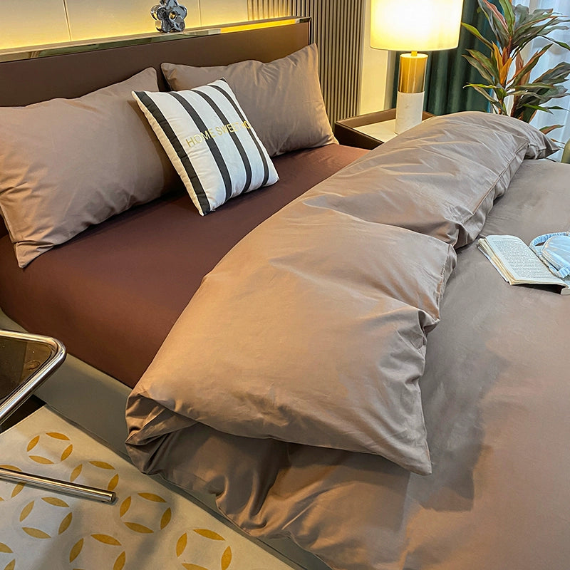Internet celebrity cotton four-piece set pure cotton bedding bed pure color simple 100 quilt cover 1.8m fitted sheet three 4-piece set