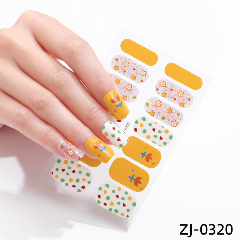 new French manicure stickers full paste ice transparent net red Japanese cartoon nail stickers cute nail polish film