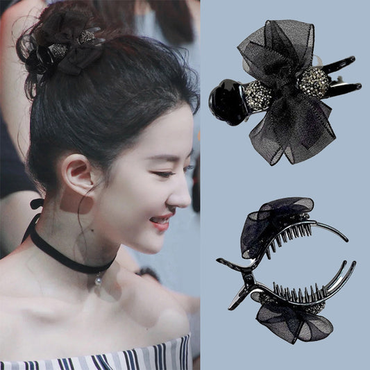 Maruko hairclip women's summer simple temperament, flower mesh, the back of the head, grab the clip pan hairpin