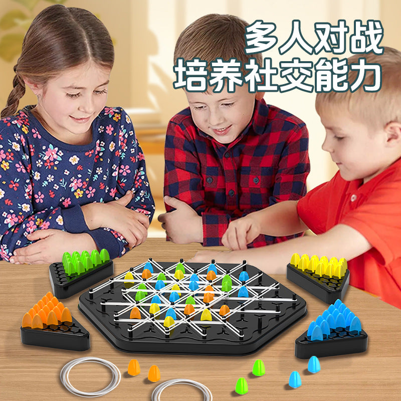 Chain chess, intellectual table games, family strong interactivity, puzzle children, rubber bands, geometric chain triangle chess