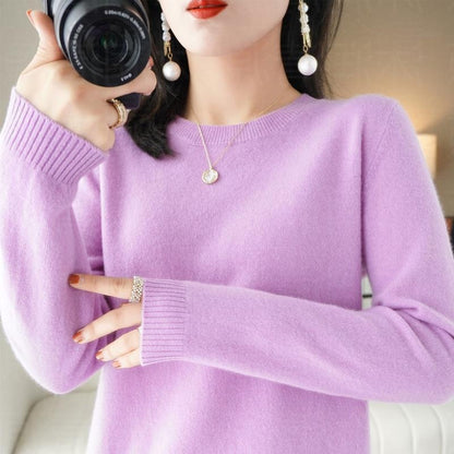Sweater women's autumn and winter crew neck long sleeve pullover knitted sweater women's women's  sweater base shirt women's top Korean
