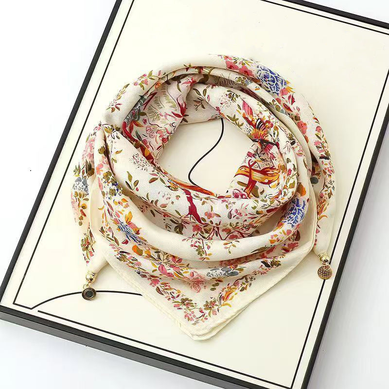 warm square scarf, magnetic buckle, triangle silk scarf, cotton scarf, women's spring, autumn and winter, style scarf, temperament and versatile