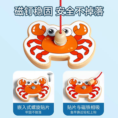 Kids Fishing Toys Magnetic Wooden Fish 1 to 3 Year Old Baby Educational Early Education Cognition Marine Fish First Year Gift