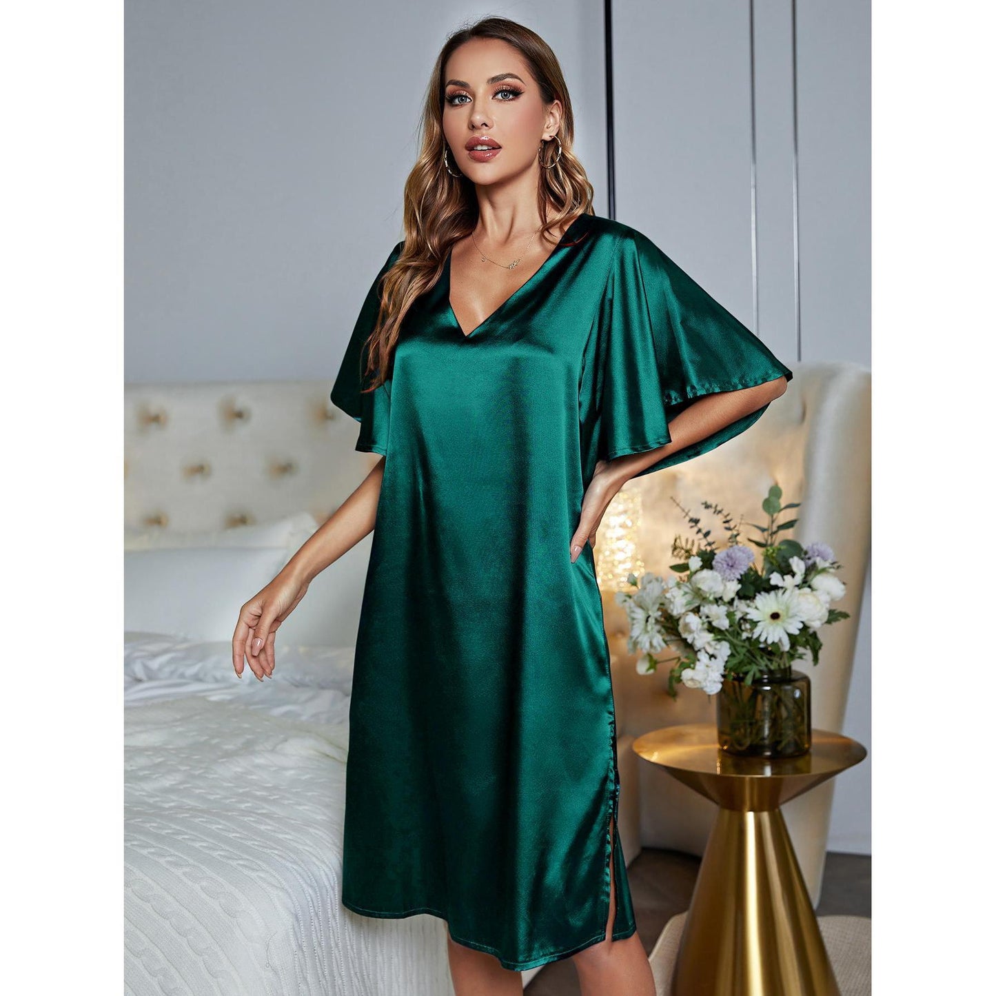 pajamas women imitation silk home clothes ice silk satin nightdress summe southeast Asia independent station