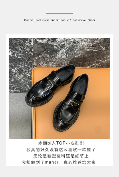 new all-match flat bottom British style leather thick bottom P home shoes small fragrance style loafers women's shoes small leather shoes women