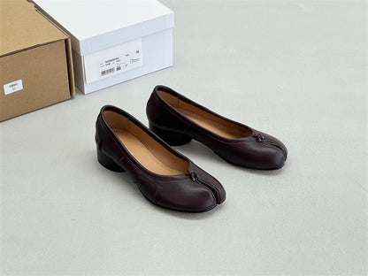 Pure original classic tabi new pleated tabi shoes female leather shallow mouth mid-heel pig's trotter ballet soft leather shoes