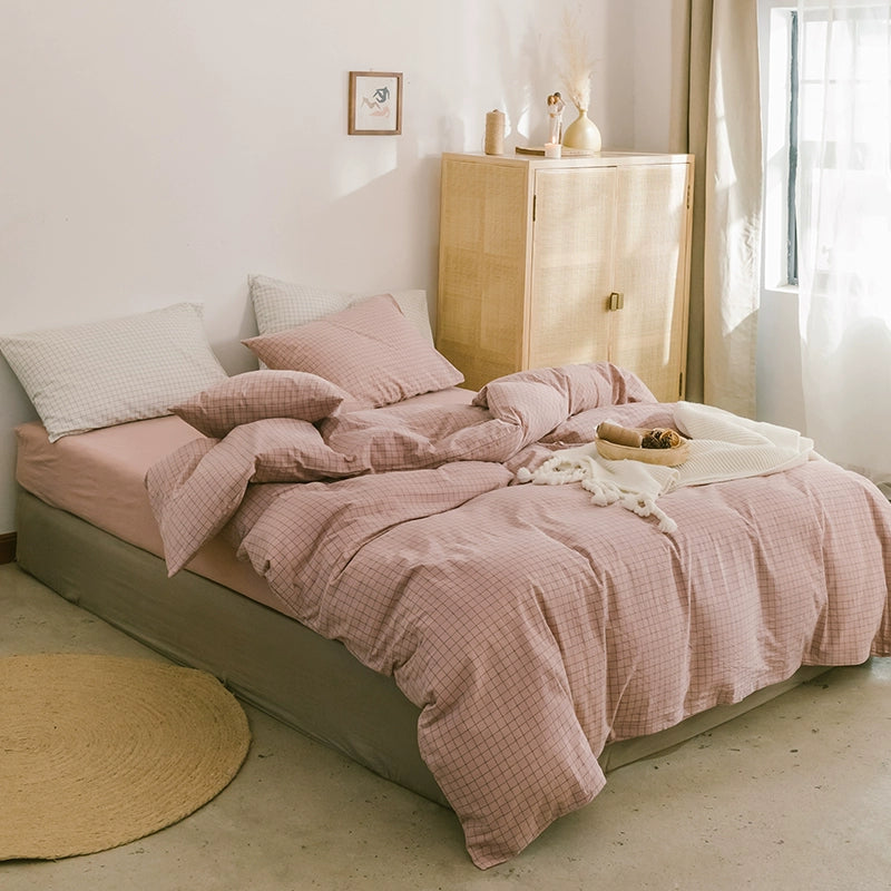Simple cotton fitted sheet style naked sleeping solid color four-piece set