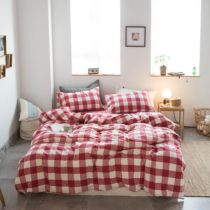 Japanese-style all-cotton non-printed washed cotton four-piece wholesale stripe-dyed good product four-piece dormitory bedding