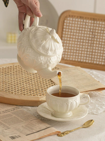 French antique elegant bone porcelain teapot