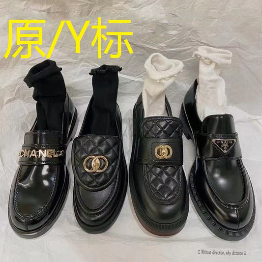 new all-match flat bottom British style leather thick bottom P home shoes small fragrance style loafers women's shoes small leather shoes women